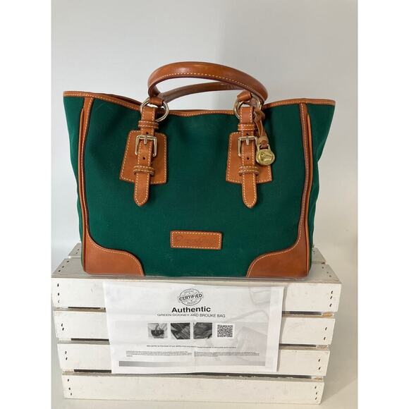 DOONEY & BOURKE GREEN CANVAS/ LEATHER SHOULDER TOTE ASIS - Picture 1 of 16